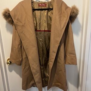 MaxMara Camel Cape with Fur Trim